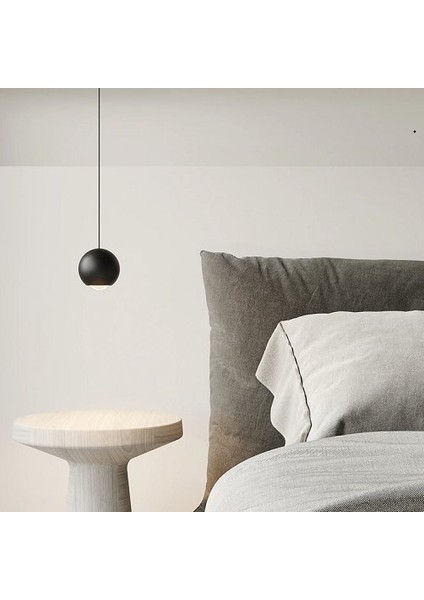 Modern Siyah 1XE27 Duylu Yatak Başı Metal Sarkıt Avize ÇAP:20CM