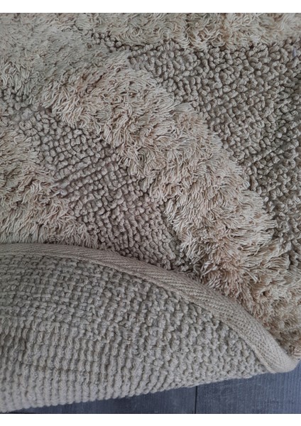 Papatya Bej Doğal Pamuklu Banyo Paspası 100X100 cm Tek Parça Tufting Dokuma Paspas