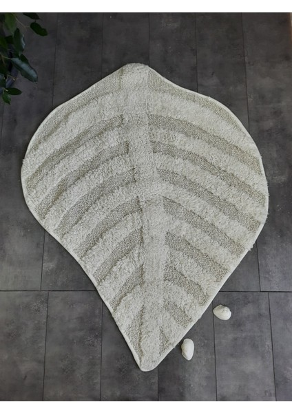 Yaprak Krem Doğal Pamuklu Banyo Paspası 100X100 cm Tek Parça Tufting Dokuma Paspas