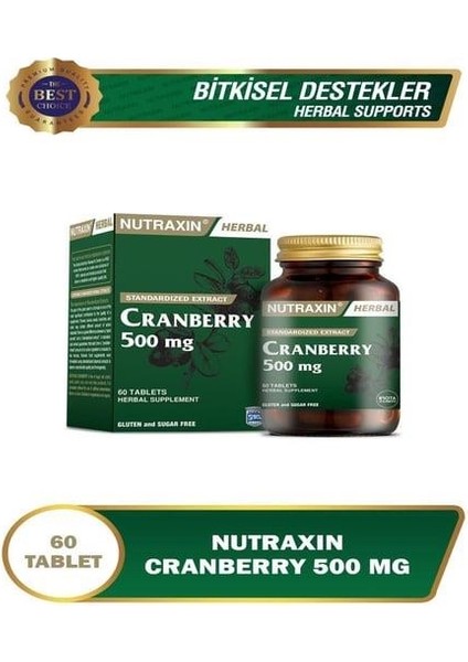 Cranberry 60 Tablet Nutraxin Cranberry; Turna Yemişi Olarak Bilinen Meyve Ekstresi İçerir