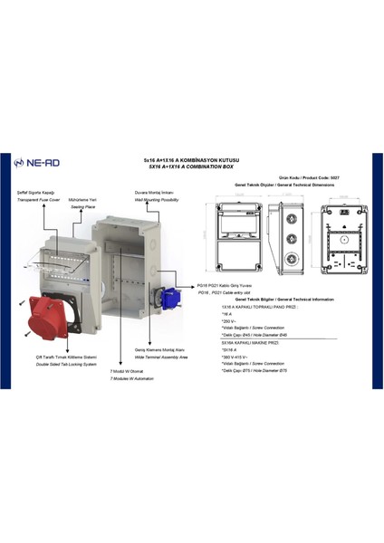 Kombınasyon Panosu 5X16 A 1 Adet On + 1X16 A 2 Adet Yan