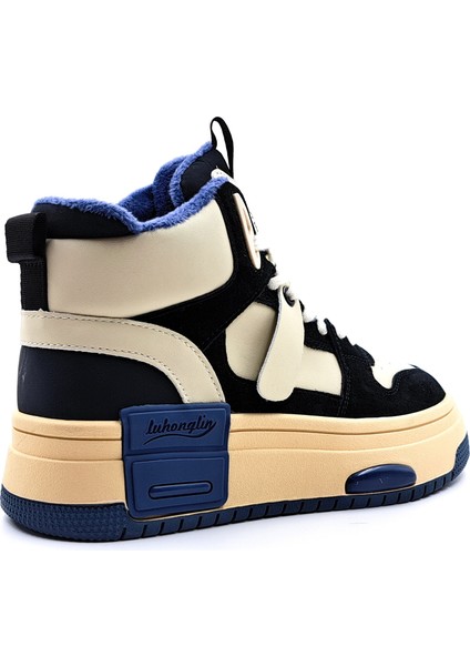 358S Bilekli Siyah Bej Kadın Sneaker Spor Ayakkabı modelleri