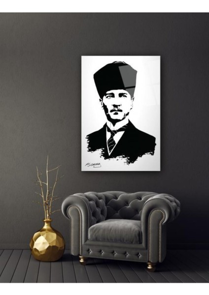 Atatürk Silüeti ve Imzası Cam Tablo modelleri