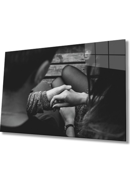 Siyah Beyaz Eller Aşk Cam Tablo Hands Love