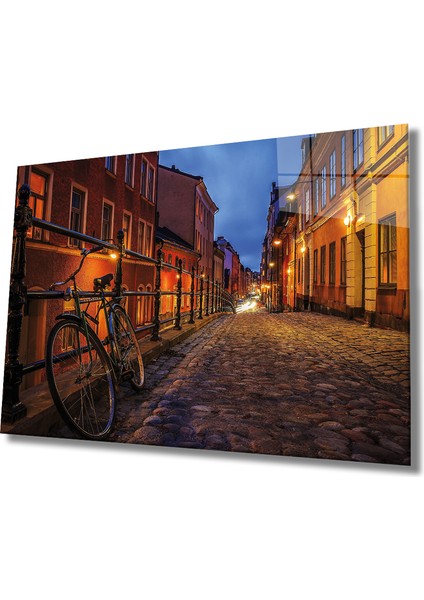 Bisikletli Sokak Cam Tablo Bicycle Street