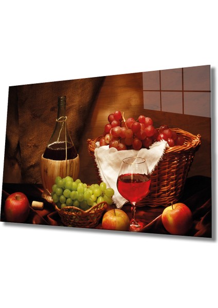 Kadeh ve Meyveler Cam Tablo Wine And Fruits