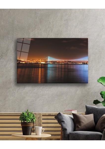 Gece Istanbul Boğaz Köprü Manzaralı Cam Tablo