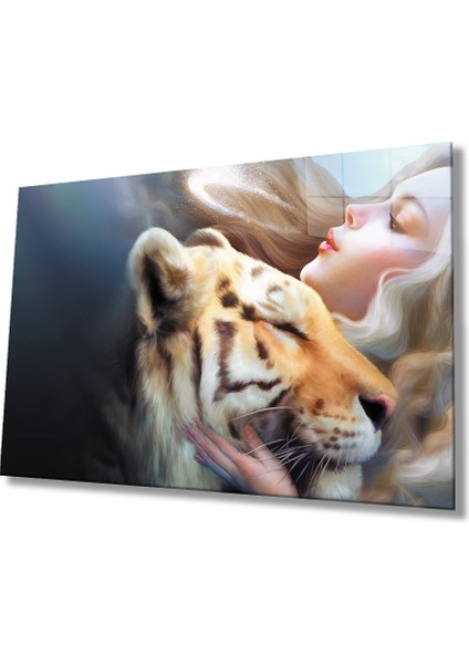 Aslan ve Kadın Cam Tablo