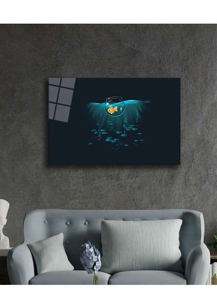 Balık Illüstrasyon Cam Tablo Fish Illustration Art
