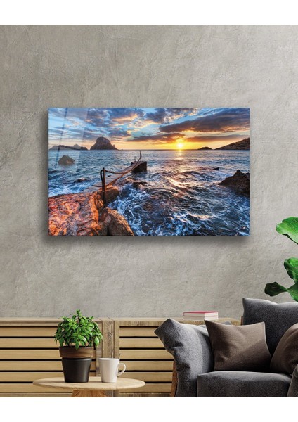 Gün Batımında Deniz Manzarası Cam Tablo fiyatları