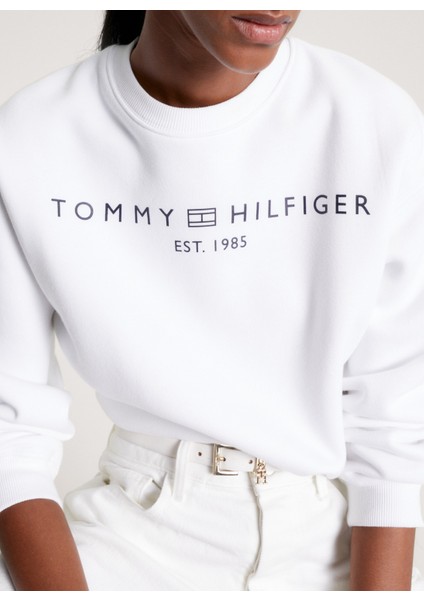 Bisiklet Yaka Baskılı Beyaz Kadın Sweatshırt WW0WW39791YCF002 modelleri