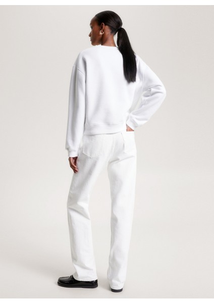 Bisiklet Yaka Baskılı Beyaz Kadın Sweatshırt WW0WW39791YCF002 fırsatları