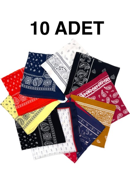 Naz Ipek 10'li Set Pamuklu Bandana Fular 55X55 cm Geometrik Çiçekli