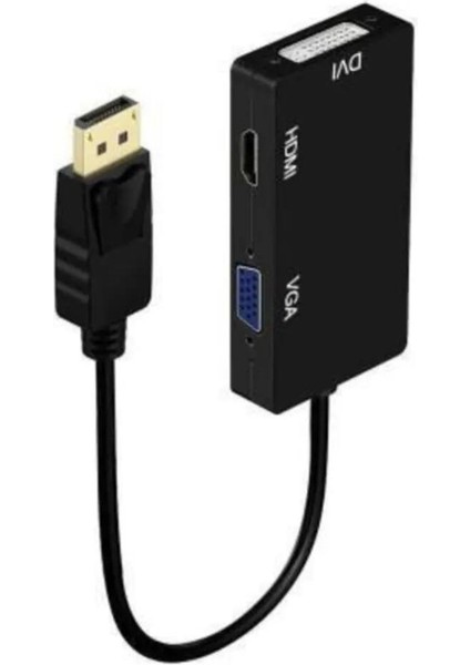 Displayport To Vga-Hdmı-Dvı Dönüştürücü Adaptör Yüksek Kalite Siyah