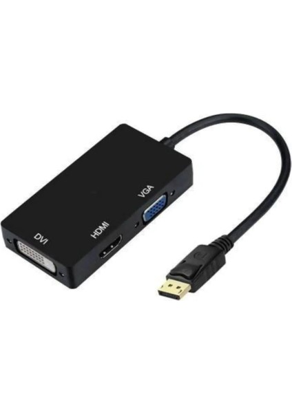 Displayport To Vga-Hdmı-Dvı Dönüştürücü Adaptör Yüksek Kalite Siyah