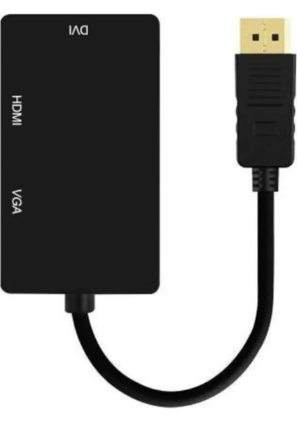 Displayport To Vga-Hdmı-Dvı Dönüştürücü Adaptör Yüksek Kalite Siyah