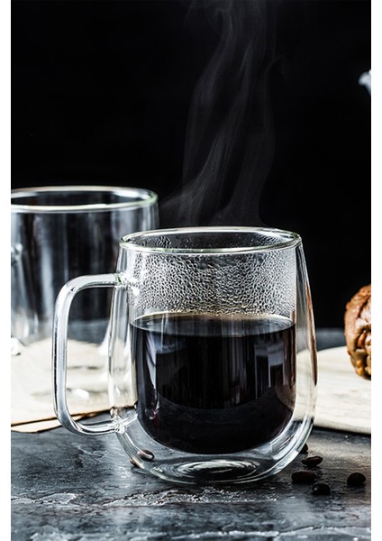 Isı Yalıtımlı Cam Kulplu Sunum Bardağı Meşrubat Bardağı 250 ml 2 Adet