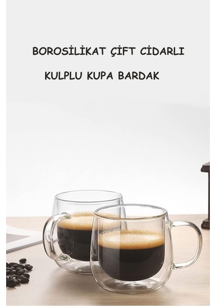 Çift Cidarlı Borosikilat Cam Kupa Kahve Servis Sunum Bardağı 250 ml 2 Adet indirimleri