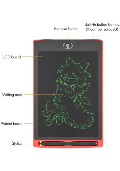 Grafik Digital Çocuk Yazı Tahtası Çizim Tableti LCD 8.5 Inc Yüksek Kalite Kırmızı