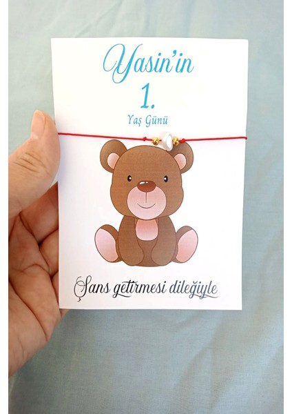 20 Adet Ayıcık Kartlı Şans Bilekliği - Bebek Hediyelik - Mevlid Hediyesi - Tek Tek Jelatinli