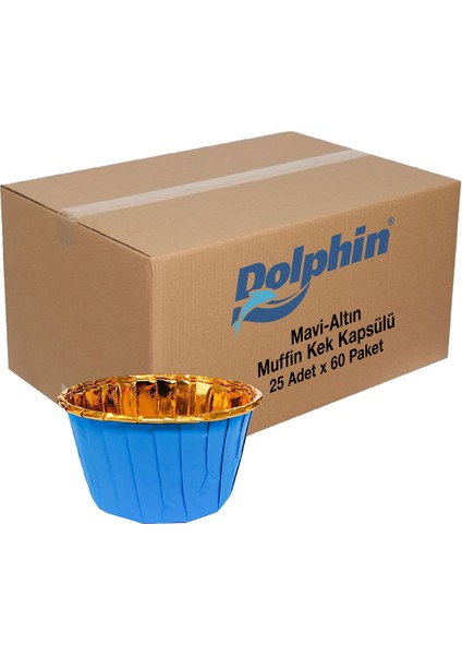 Dolphin Muffin Kek Kapsülü Mavi-Altın 25 Adet x 60 Paket-Koli