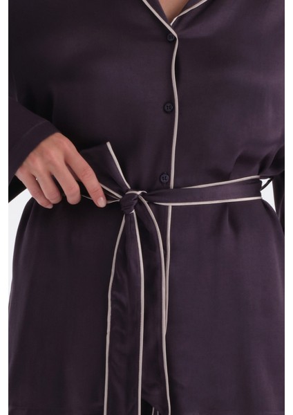 Mor Bağlama Detaylı Saten Gömlek indirimleri