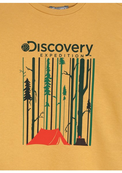 Discovery Expedition Baskılı Erkek Hardal Sweatshırt D3WB-SWT37