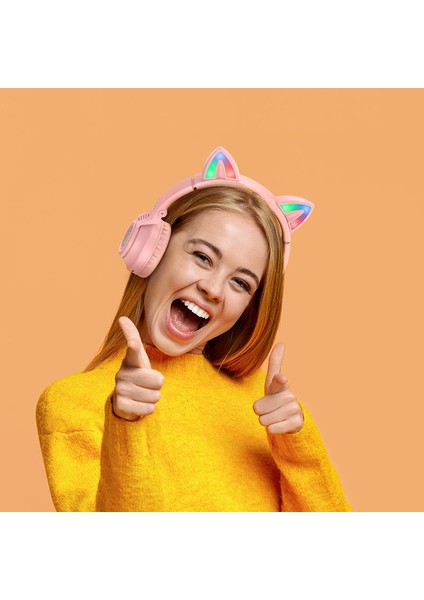 Bluetooth Cat Kulaklık Led'li Kablosuz Kulaklık 7 Saat Arama ve Müzik Sd Kart ve Aux Çalma Modlu