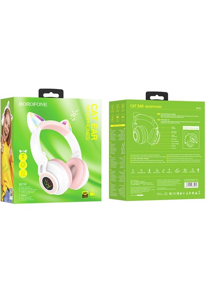 Bluetooth Cat Kulaklık Led'li Kablosuz Kulaklık 7 Saat Arama ve Müzik Sd Kart ve Aux Çalma Modlu