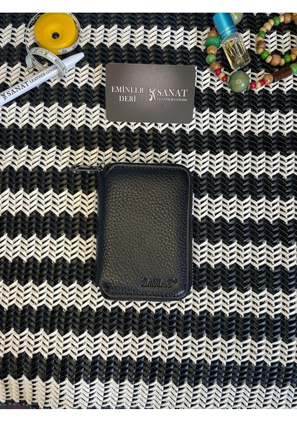 SL-696 Siyah Deri Küçük Boy Fermuarlı Özel Cüzdan Sanat Leather