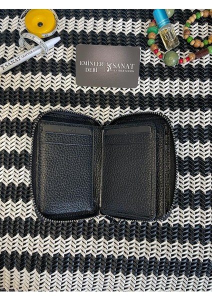 SL-696 Siyah Deri Küçük Boy Fermuarlı Özel Cüzdan Sanat Leather modelleri