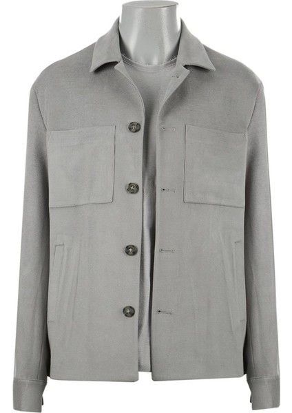 Gri Slim Fit Gömlek Yaka Mont