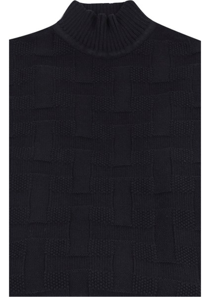 Lacivert Slim Fit Yarım Balıkçı Yaka Erkek Triko