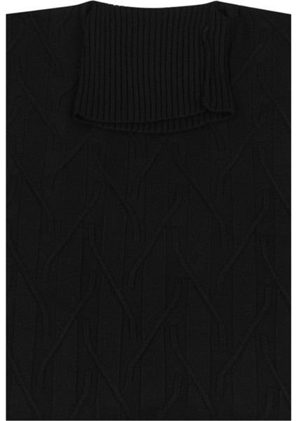 Siyah Slim Fit Tam Balıkcı Erkek Triko