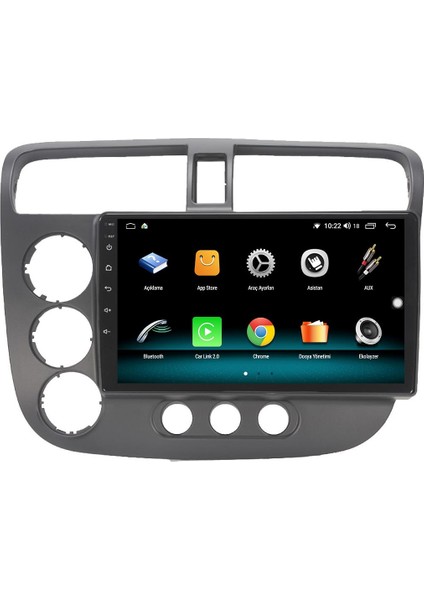 Honda Civic Vtec2 Android 13 Multimedya Carplay 4gb RAM+64GB HDD 2002-2006 Navigasyon Ekran