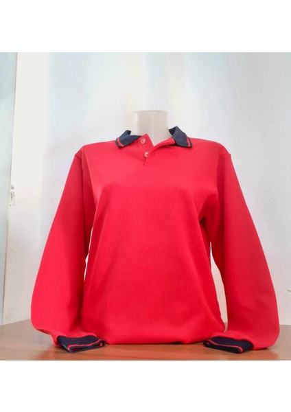 Kırmızı Laci Yakalı Sweatshirt