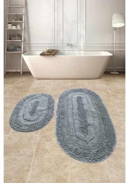 Doğal Pamuklu Spagetti Oval Gri 2'li Banyo Paspası Seti Banyo Halısı Yıkanabilir Klozet Takımı fiyatları