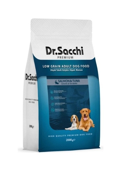 Dr.sacchi Düşük Tahıllı Somonlu ve Ton Balıklı Yetişkin Köpek Maması 2 kg