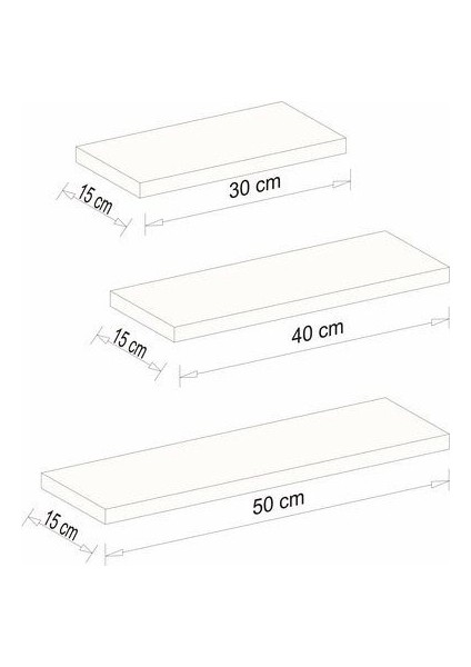 Mdflam 3 Raflı Beyaz Duvar Rafı (30*15-40*15-50*15)