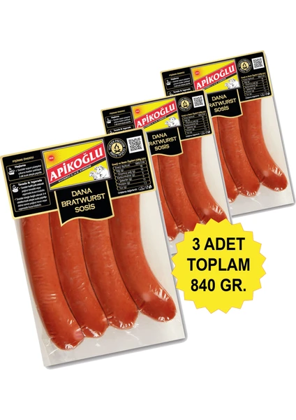 Doğal Füme Dana Bratwurst Sosis Üçlü Paket