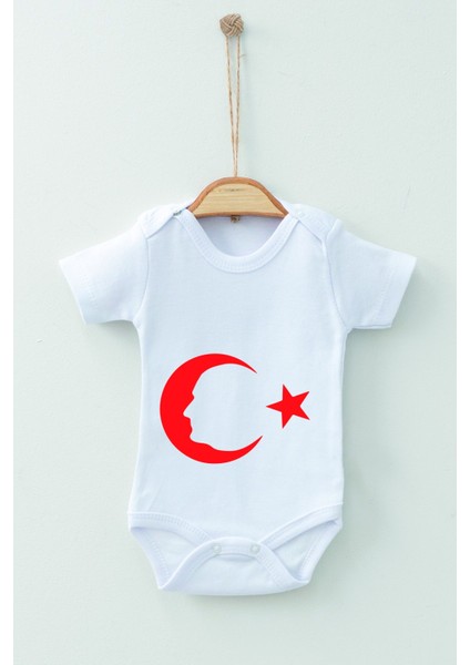 Adabebek Pamuk Organik Ay Yıldız Desenli Kısa Kollu Body Badi Bebek Zıbın