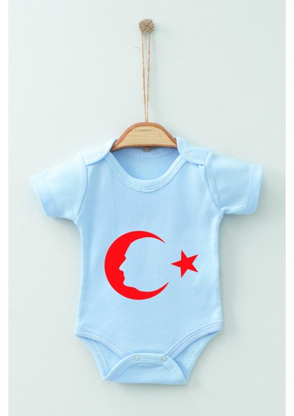 Adabebek Pamuk Organik Ay Yıldız Desenli Kısa Kollu Body Badi Bebek Zıbın