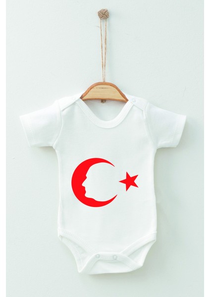 Adabebek Pamuk Organik Ay Yıldız Desenli Kısa Kollu Body Badi Bebek Zıbın
