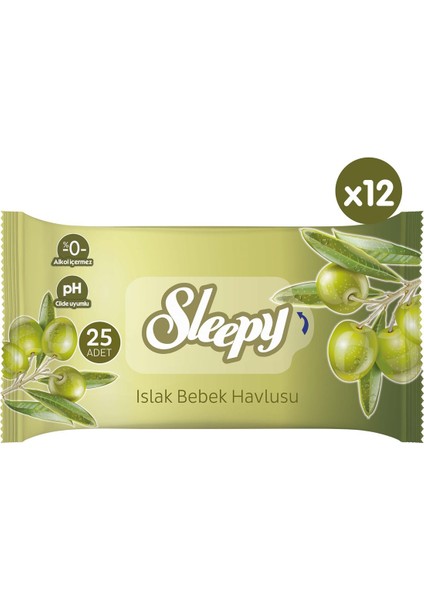 Doğal Zeytinyağlı ve Pamuklu Islak Bebek Havlusu 12 x 25 300 Yaprak