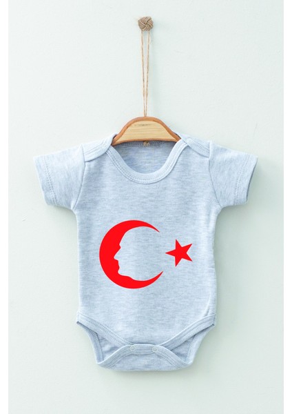 Adabebek Pamuk Organik Ay Yıldız Desenli Kısa Kollu Body Badi Bebek Zıbın