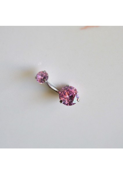 Cerrahi Çelik Pembe Taşlı Göbek Piercingi