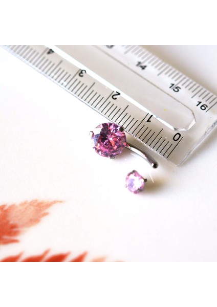 Cerrahi Çelik Pembe Taşlı Göbek Piercingi
