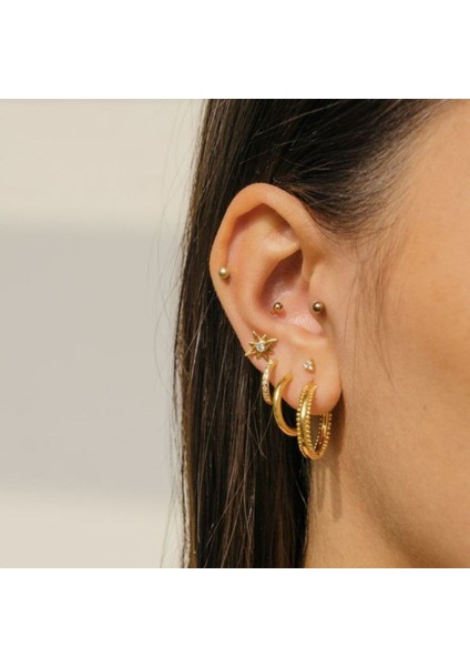 Cerrahi Çelik Top Piercing Tragus Helix Lob Conch Kııkırdak 8 mm Gold Renk