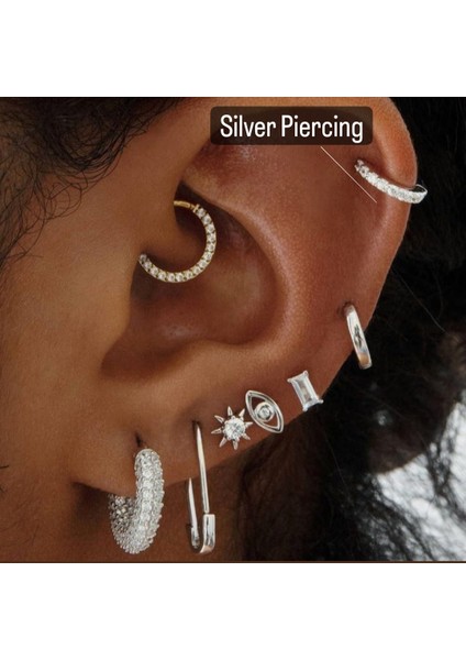 Silver Taşlı Halka Piercing Tragus Helix Daith Anti Tragus Kıkırdak