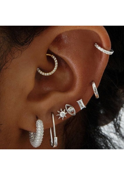 Silver Taşlı Halka Piercing Tragus Helix Daith Anti Tragus Kıkırdak